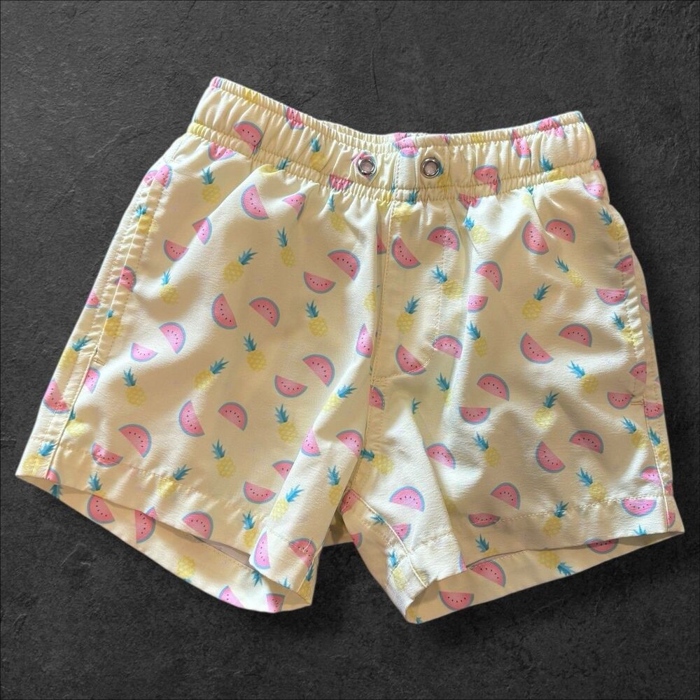 Bermies Kids Swim Trunks 2T Pineapple Watermelon Print Yellow Shorts
